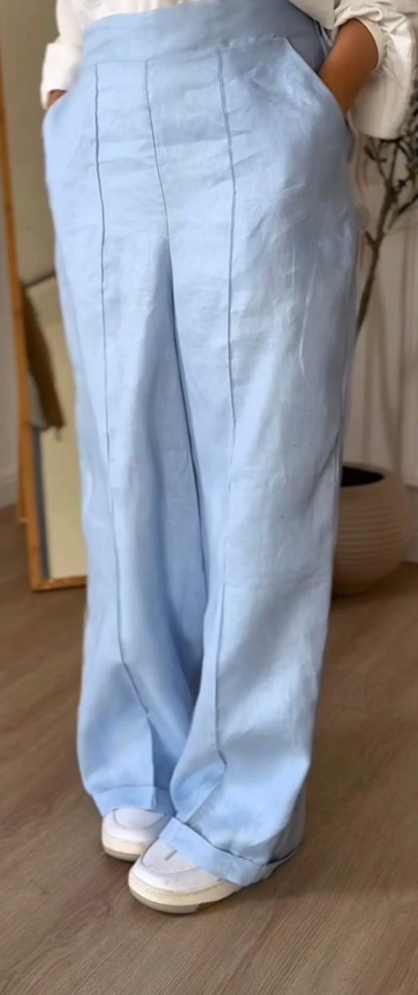 Linen pants “in baby blue”